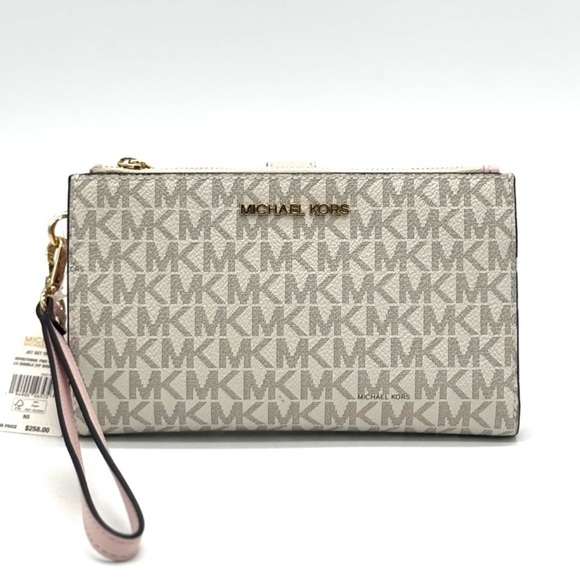 Michael Kors Large Double Zip Wallet Wristlet Powder Blush Multi - Picture 2 of 9